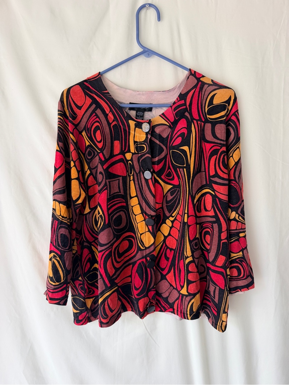 Abstract Pattern Button-Front Women's Top in Red and Gold